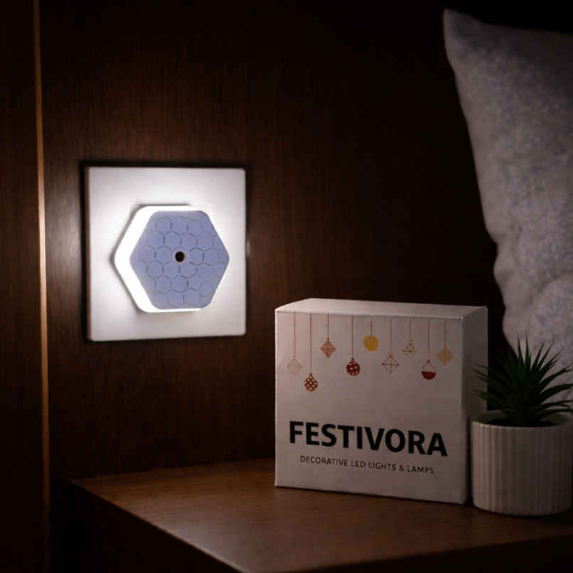 Festivora Hexagon Shaped Automatic On/Off Sensor Smart LED Night Bulb |White Color Festivora Hexagon Shaped Automatic On/Off Sensor Smart LED Night Bulb |White Color