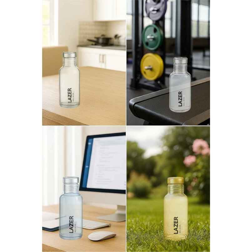 Lazer Pure Borosilicate Glass Water Bottle | BPA-Free, Leak-Proof | Green, Blue, Yellow - 300 ml