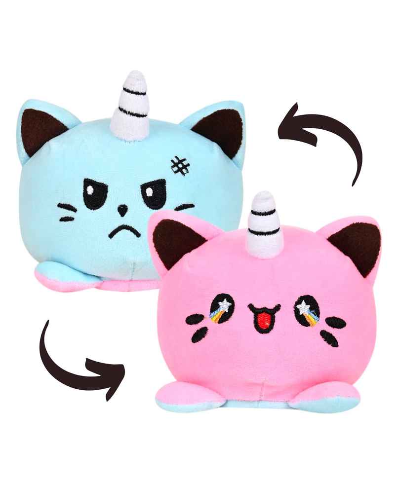 DearJoy Reversible Happy & Sad Unicorn Cat Soft Toy - Pink & Blue