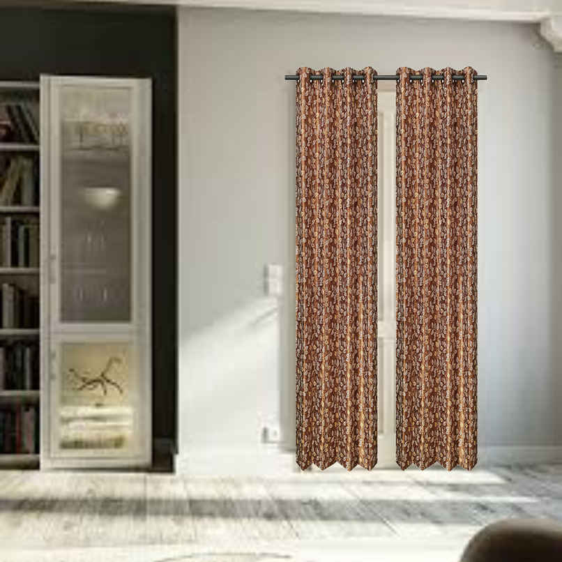 Antzco Light Brown Printed Door Curtain 7 ft x 4 ft | Pack of 2 | DC08