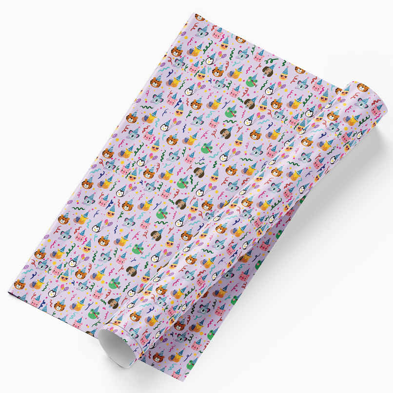 Tiger Notes Gift Wrap Kids Party Hats Lavender