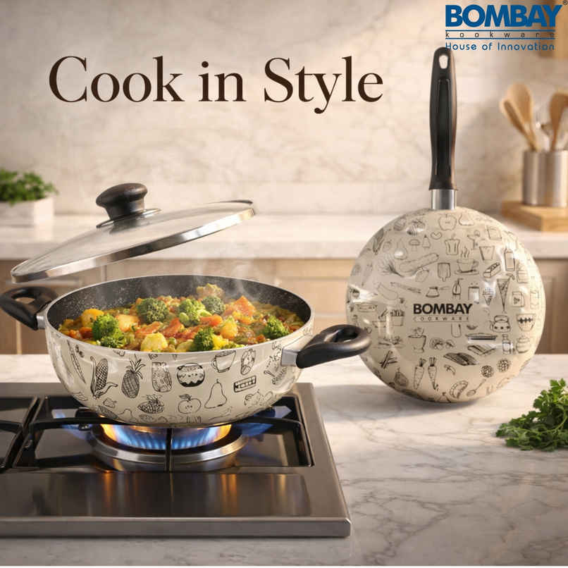 Bombay Kookware Kala Kruti Fry Pan (24 cm) and Kadai (24 cm)