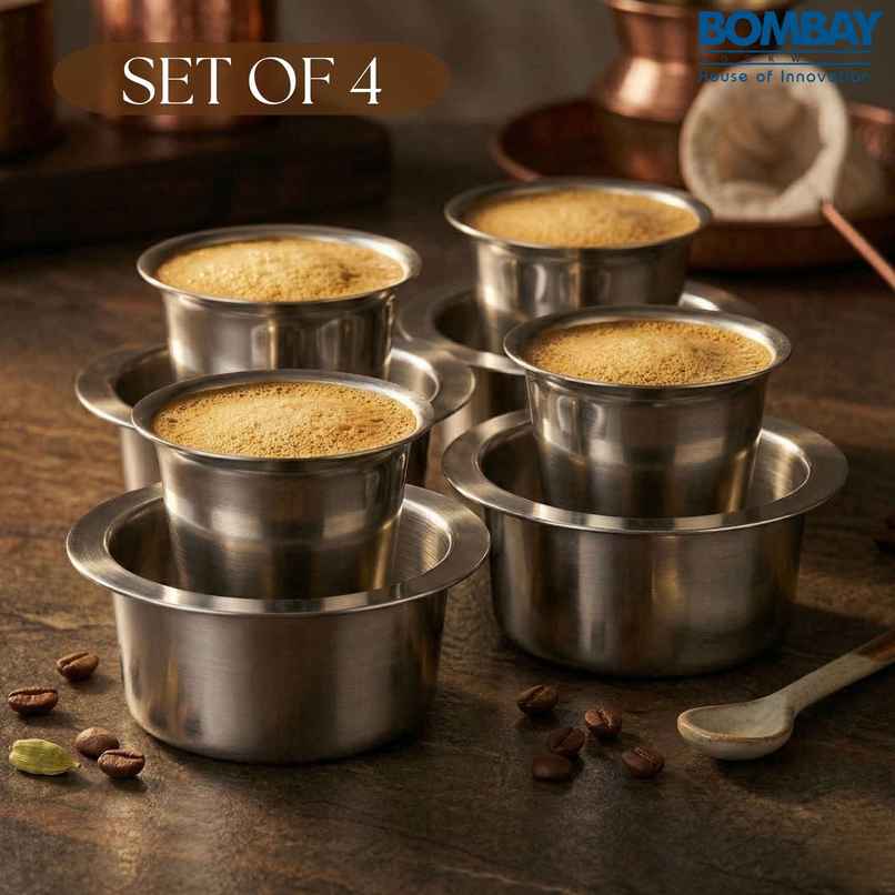 Bombay Kookware Stainless Steel Coffee Cup Dabara & Tumbler For Filter Coffee/Tea (Set Of 4)