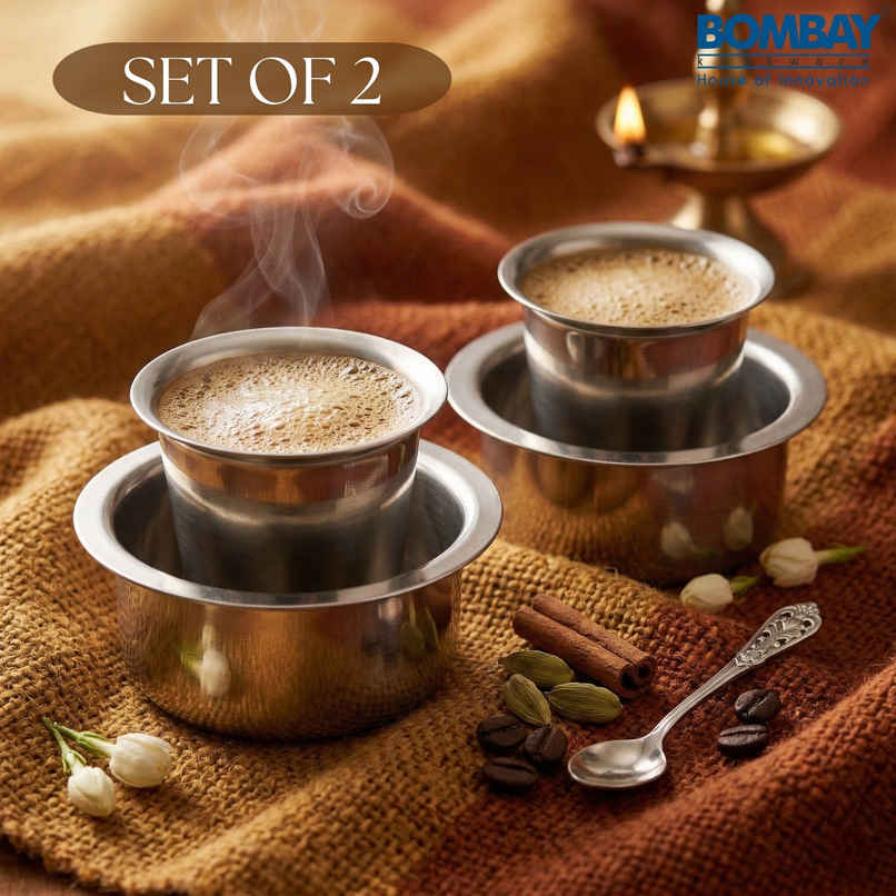 Bombay Kookware Stainless Steel Coffee Cup Dabara & Tumbler For Filter Coffee/Tea (Set Of 2)