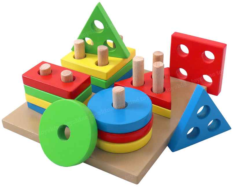 Toyshine Wooden Shapes Square Column Blocks Sorting & Stacking Toys For Kids Toddlers