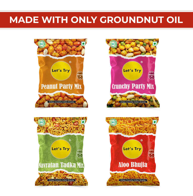 Let's Try Namkeen Combo Pack of 4 | Aloo Bhujia | Navratan | Peanut Party | Crunchy Party