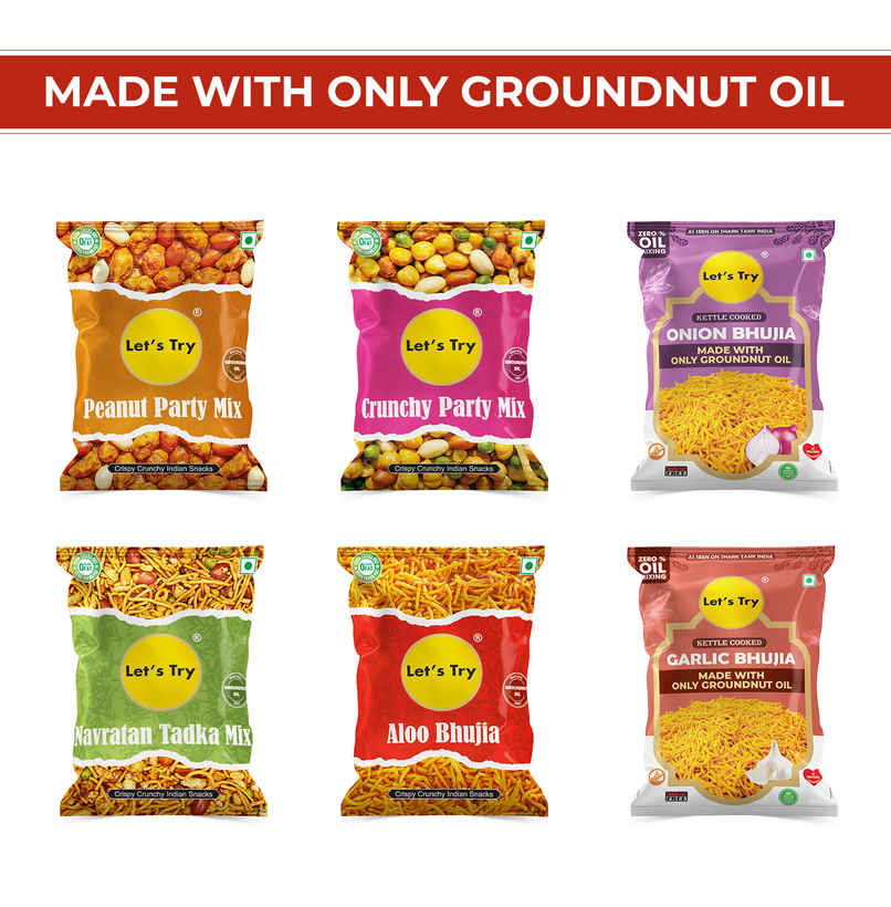 Let's Try Namkeen Combo Pack Of 6 (Crunchy Party Mix Peanut Party Mix Aloo Bhujia) Let's Try Namkeen Combo Pack Of 6 (Crunchy Party Mix Peanut Party Mix Aloo Bhujia)