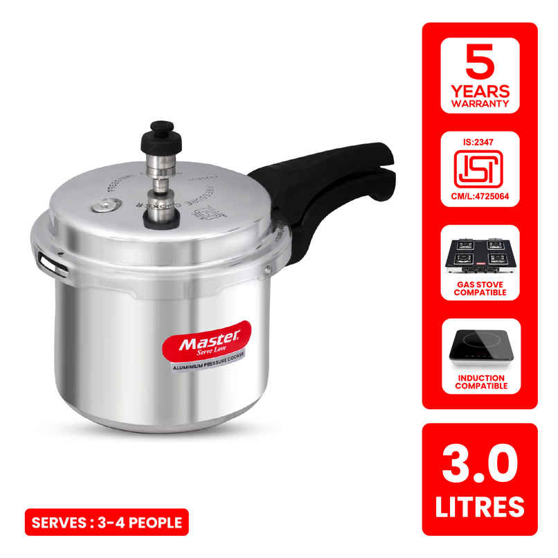 Master Aluminium Outer Lid Pressure Cooker 3 L, Gas and Induction Stove Compatible Master Aluminium Outer Lid Pressure Cooker 3 L, Gas and Induction Stove Compatible