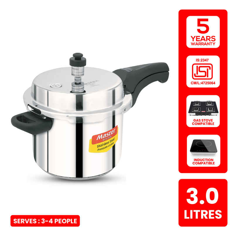 Master Stainless Steel Outer Lid Pressure Cooker 3 L, Gas and Induction Stove Compatible Master Stainless Steel Outer Lid Pressure Cooker 3 L, Gas and Induction Stove Compatible