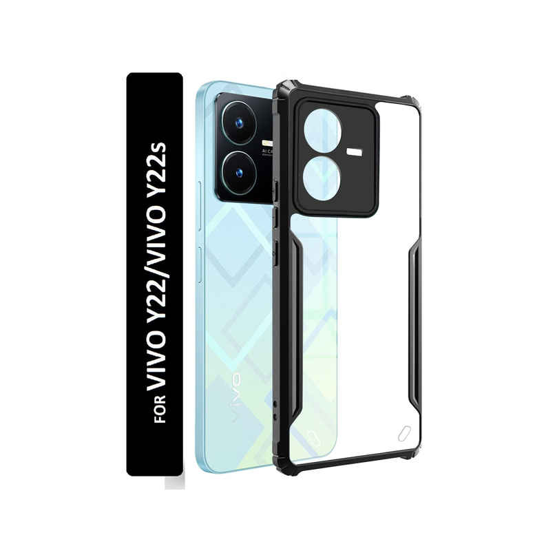 Kwine Case Vivo Y22 / Y22S Back Cover - Black Bordered Transparent Case