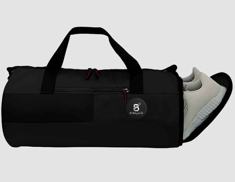 B BEYOND Unisex Duffel Bag Logo Printed with Shoe Rack B BEYOND Unisex Duffel Bag Logo Printed with Shoe Rack