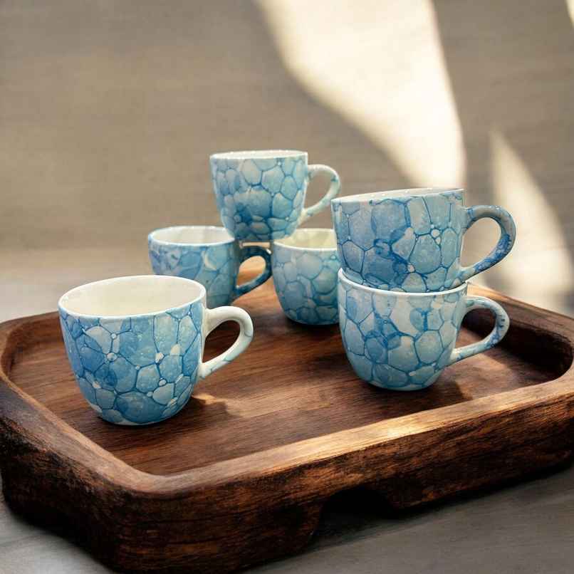 SAFFRON Ceramic Clay Marble Texture Tea and Coffee Cups | Sky Blue