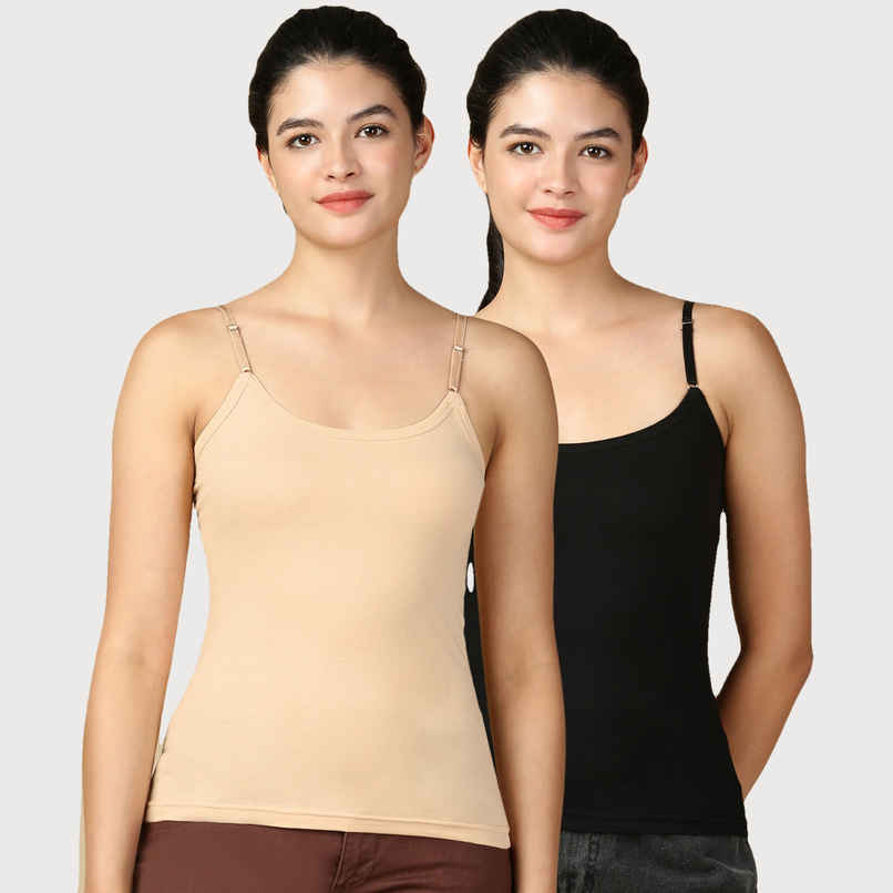Lux Cozi Women s Premium Ultra Soft Cotton Camisole Black and Beige | Size-M