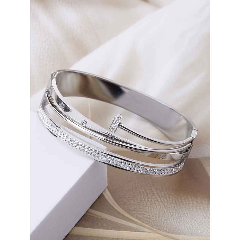 Scintillare by Sukkhi Rhodium SS Multilayer Kada Bracelet for Women & Girls | Anti Tarnish
