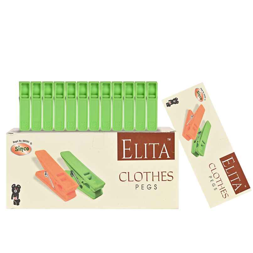 Sinco Elita Cloth Clips / Cloth Pegs - Pack of 1 (12 Pieces) - Green