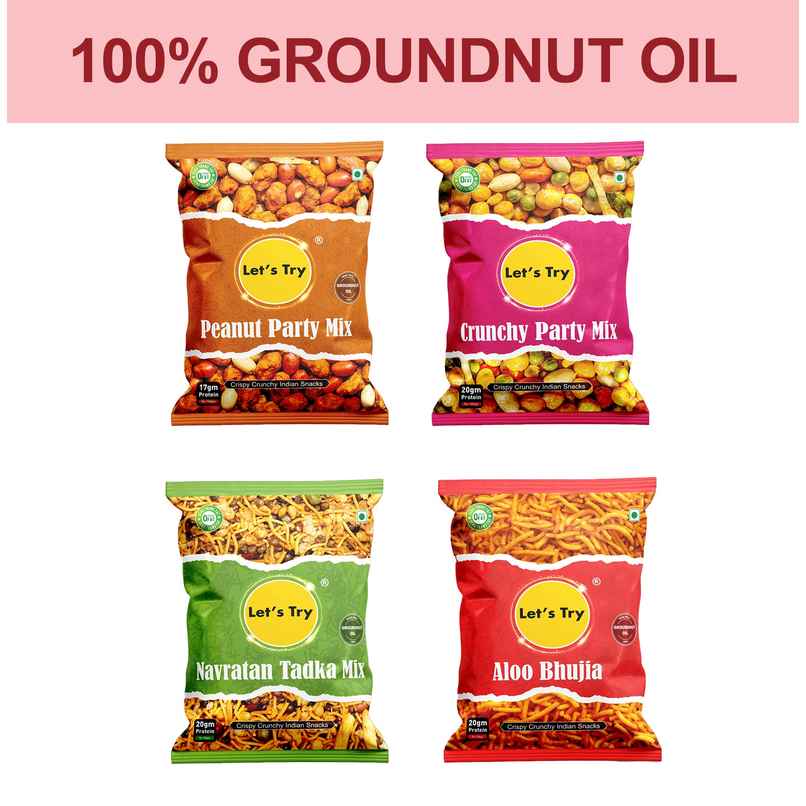 Let's Try Namkeen Combo Pack of 4 | Aloo Bhujia | Navratan | Peanut Party | Crunchy Party
