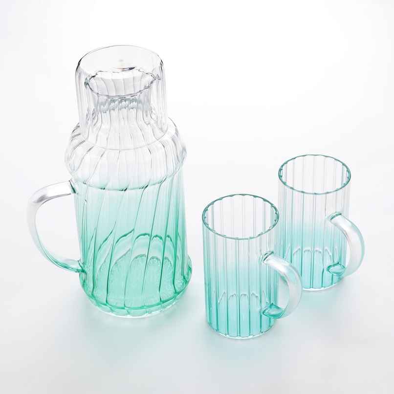 Umai Glass Jug Set With Stainless Steel Lid And 2 Cups | 1200Ml Glass Jug- 280Ml Mugs