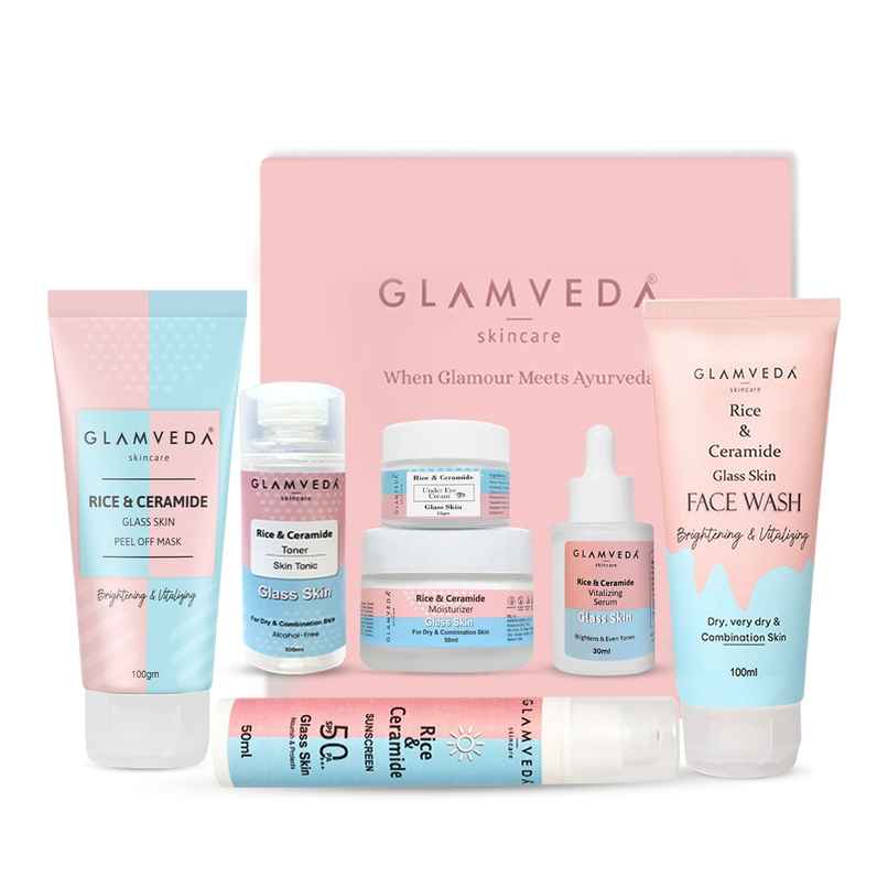 Glamveda Korean Glass Skin Rice and Ceramide 7 Step Weekly Skincare Routine For Women with Gift Box Glamveda Korean Glass Skin Rice and Ceramide 7 Step Weekly Skincare Routine For Women with Gift Box