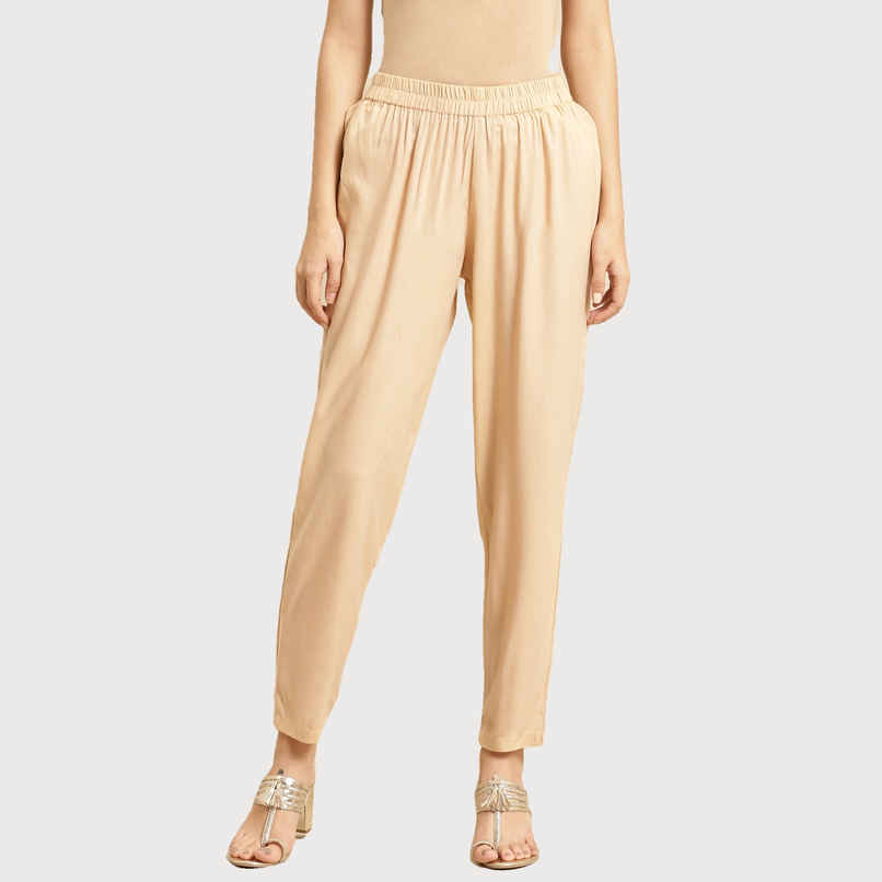 Rangita Women Ankle Length Straight Pant - Solid | Rayon | Beige | XL