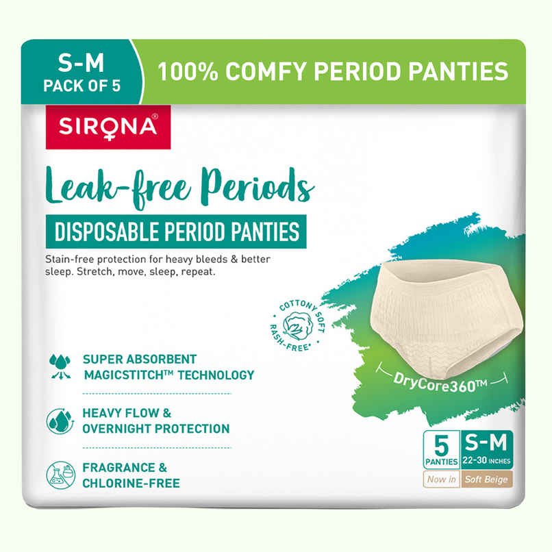 Sirona Disposable Period Panties S-M | 5x More Absorption | 100% Rash Free | Leak-Proof | 5 pcs | Beige