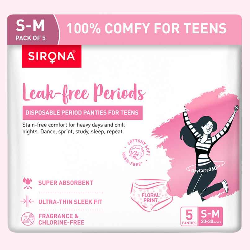 Sirona Disposable Seamless Teens Period Panties | 5x More Absorption | 100% Rash Free | Leak-Proof | 5 pcs | Floral