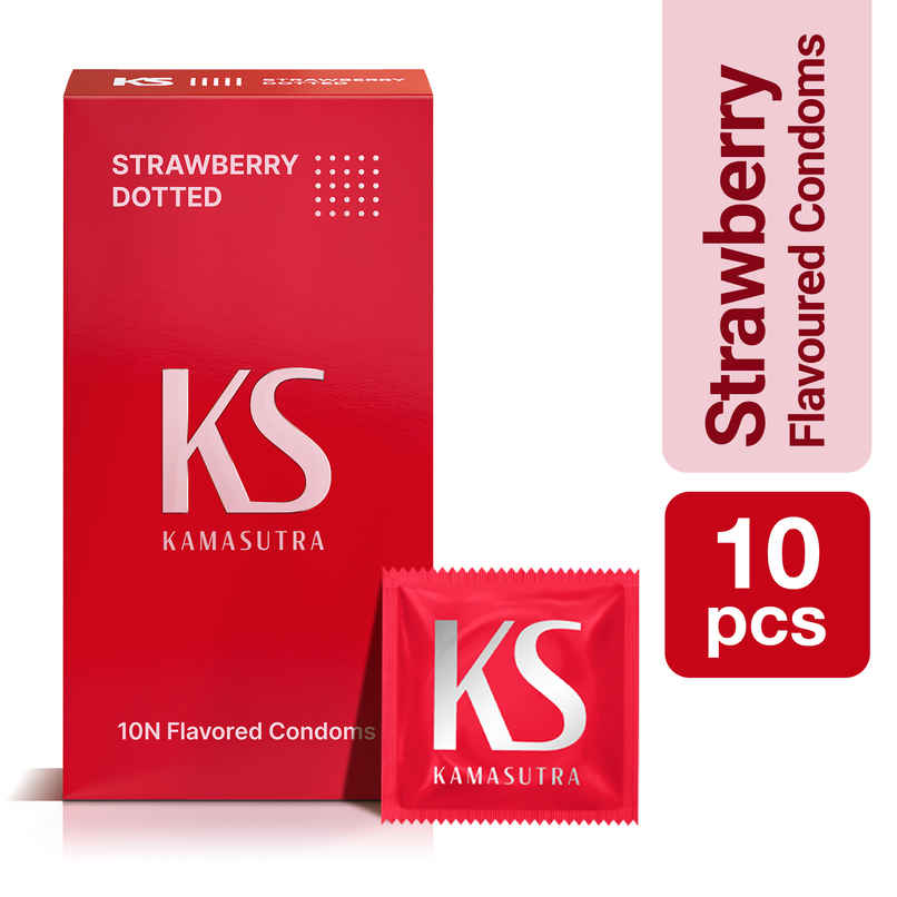 KamaSutra Extra Dotted Strawberry Condoms for Men | Pack of 10
