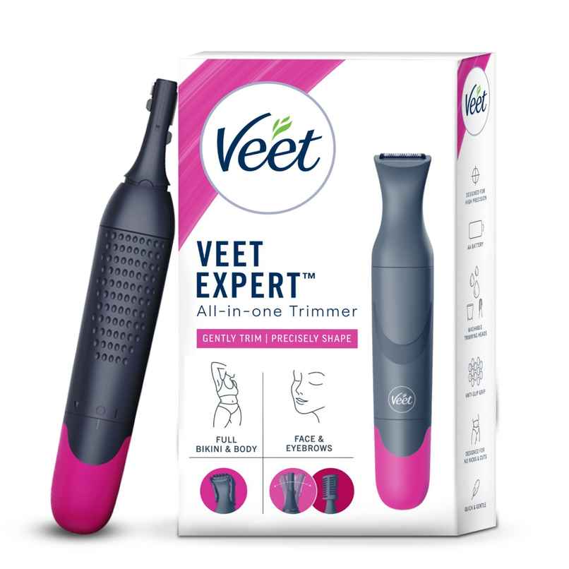 Veet Expert All-in-One Female Body Trimmer | Full Body, Bikini, Face & Eyebrow Grooming Trimmer - Black & Pink