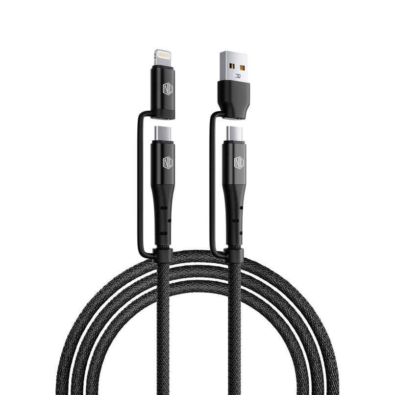Nu Republic Blaze Quad 100W 4-in-one 1.2 m USB-A to Type-C to Type-C + Type-L Fast Charge Braided Cable (Compatible with Mobile, Tablet, Laptop, Speakers, Black, One Cable) - Black