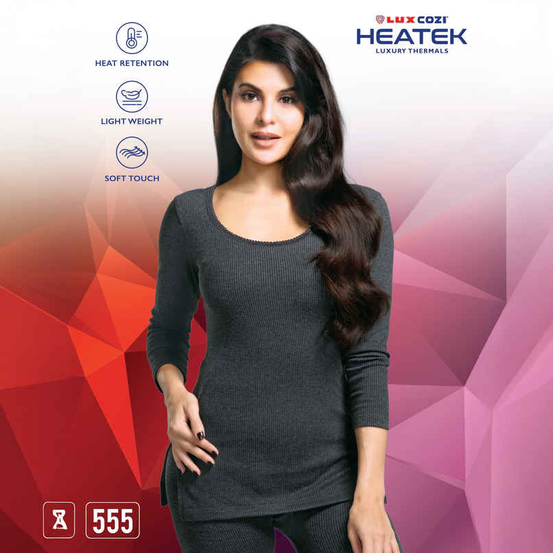 Lux Cozi Women's Heatek Premium Ultra Soft Stylish Warm Thermal Top | Black Melange - 85 Lux Cozi Women's Heatek Premium Ultra Soft Stylish Warm Thermal Top | Black Melange - 85