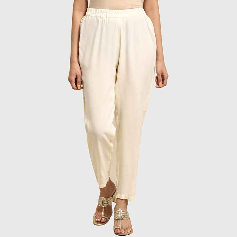Rangita Women Ankle Length Straight Pant - Solid | Rayon | White | M