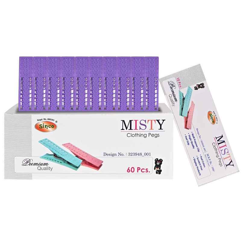 Sinco Misty Cloth Clips / Cloth Pegs - Pack of 1 (10 Pieces) - Purple Sinco Misty Cloth Clips / Cloth Pegs - Pack of 1 (10 Pieces) - Purple