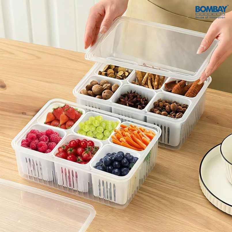 6 Grid Fridge Storage Boxes Freezer Storage Containers | White