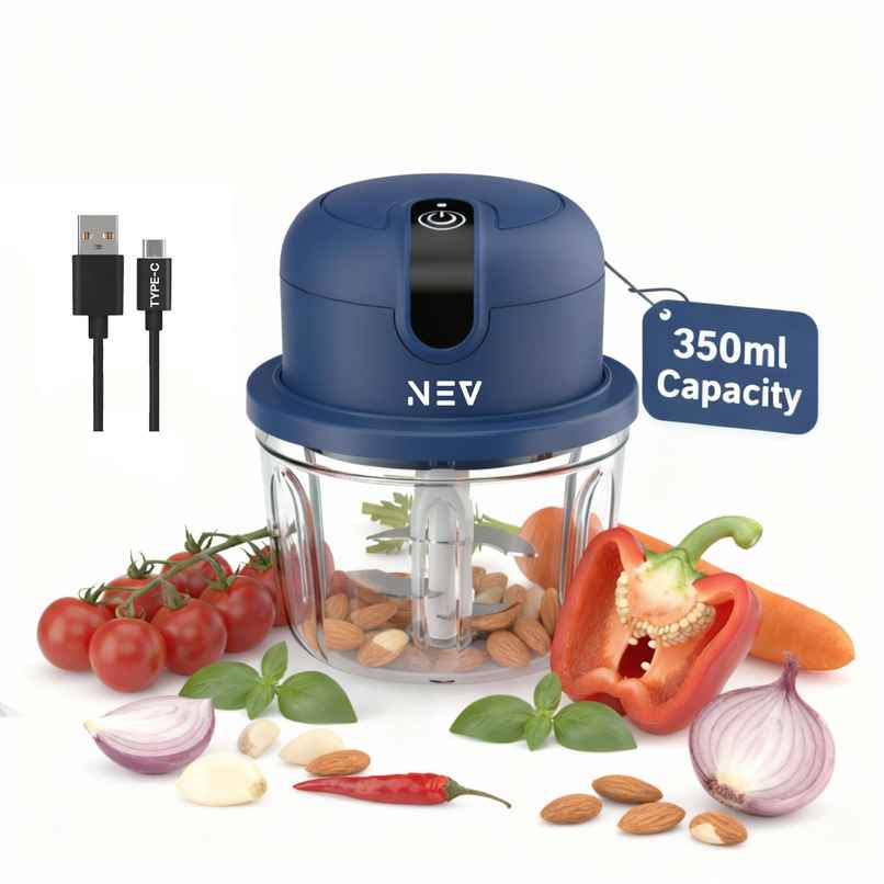 NEV Electric Mini Chopper, 350 ml Bowl, Safety Lock Lid , USB Type C Rechargeable NEV Electric Mini Chopper, 350 ml Bowl, Safety Lock Lid , USB Type C Rechargeable