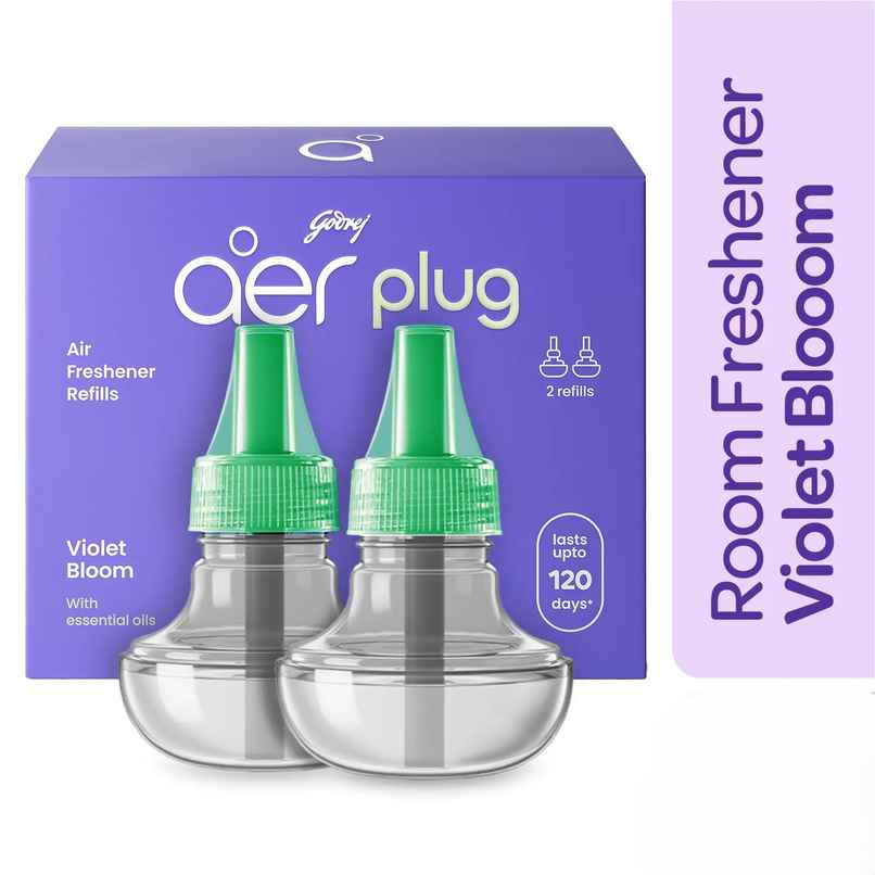 Godrej aer Plug Electric Air Freshener | 2 Refills | Violet Bloom