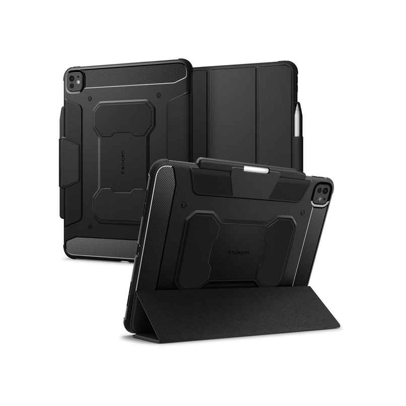 Spigen Rugged Armor Pro Full Cover Folio Case| iPad Pro 13inch M4 (2024) [Trifold Stand] - Black