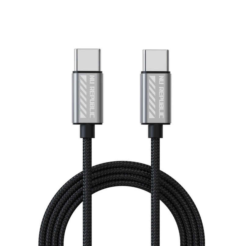 Nu Republic Blaze Flash 65W Type-C to Type-C Fast Charge Cable (Compatible with Mobile, Tablet, Laptop, One Cable),Type C 1.25 m - Grey