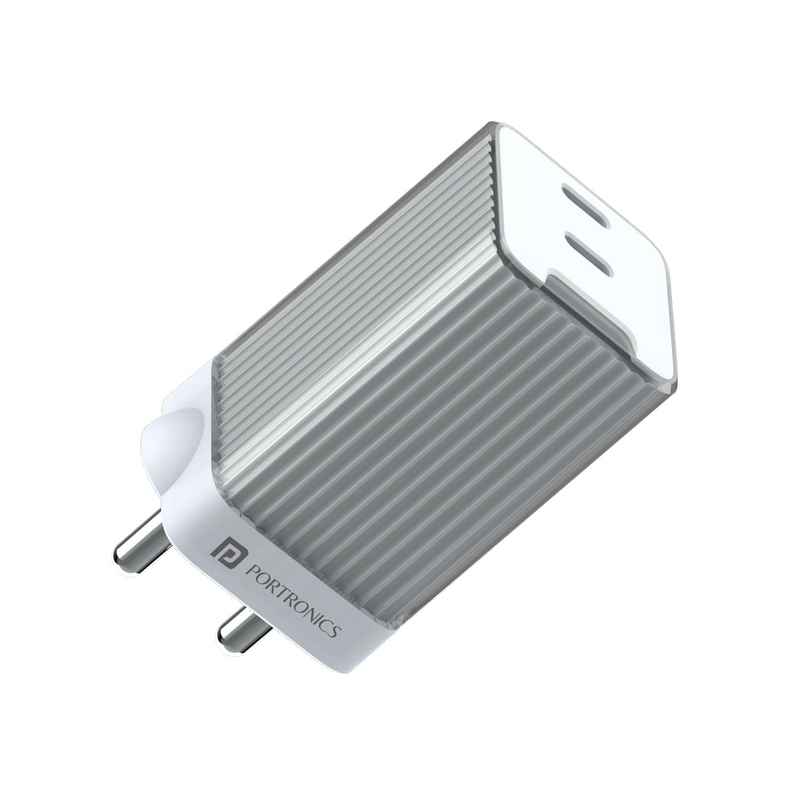 Portronics Adapto 45W, Dual Ports High Power Pd Charger - White