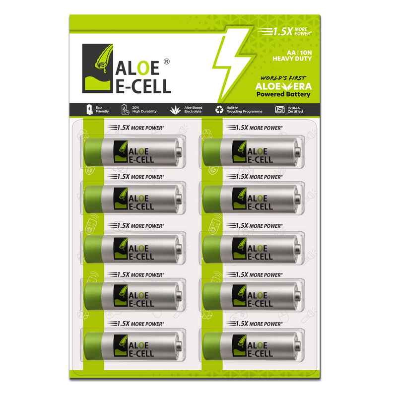 Aloe E-Cell World's First Aloe Vera Powered 100% Eco Friendly AA Battery - Pack of 10