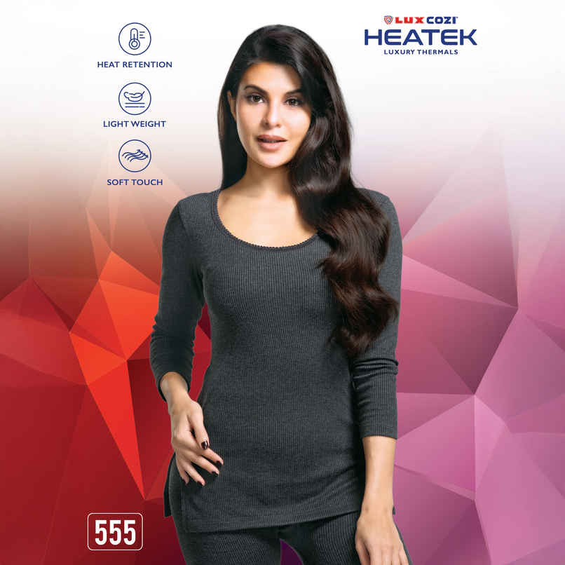 Lux Cozi Women's Heatek Premium Ultra Soft Stylish Warm Thermal Top | Black Melange - 90 Lux Cozi Women's Heatek Premium Ultra Soft Stylish Warm Thermal Top | Black Melange - 90