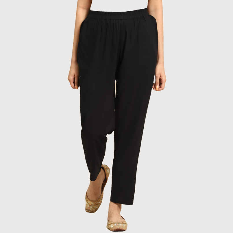 Rangita Women Ankle Length Straight Pant - Solid | Rayon | Black | M