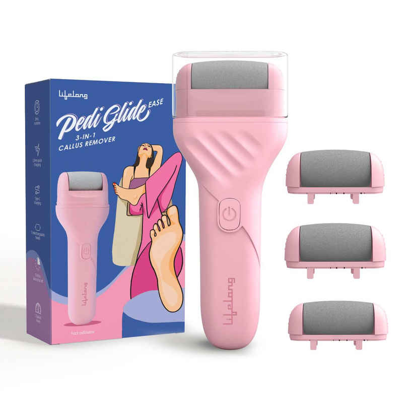 Lifelong Glideoff Ease Feet Callus Remover, 3 Heads, 2 Speed, Type C charger, 3 Hrs Runtime