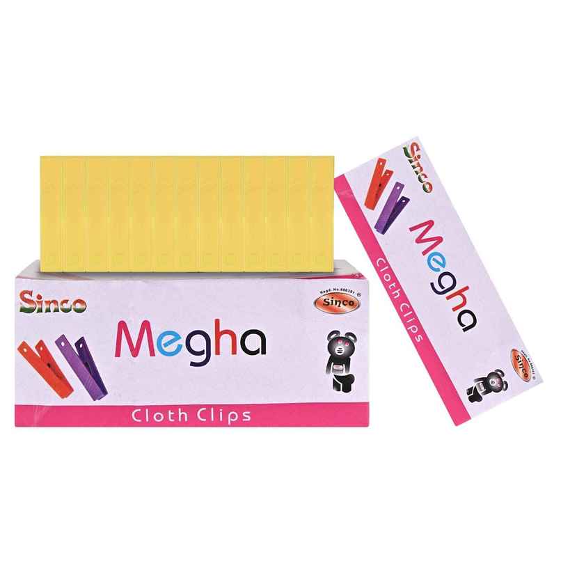 Sinco Megha Cloth Clips / Cloth Pegs - Pack of 1 (12 Pieces) - Yellow Sinco Megha Cloth Clips / Cloth Pegs - Pack of 1 (12 Pieces) - Yellow