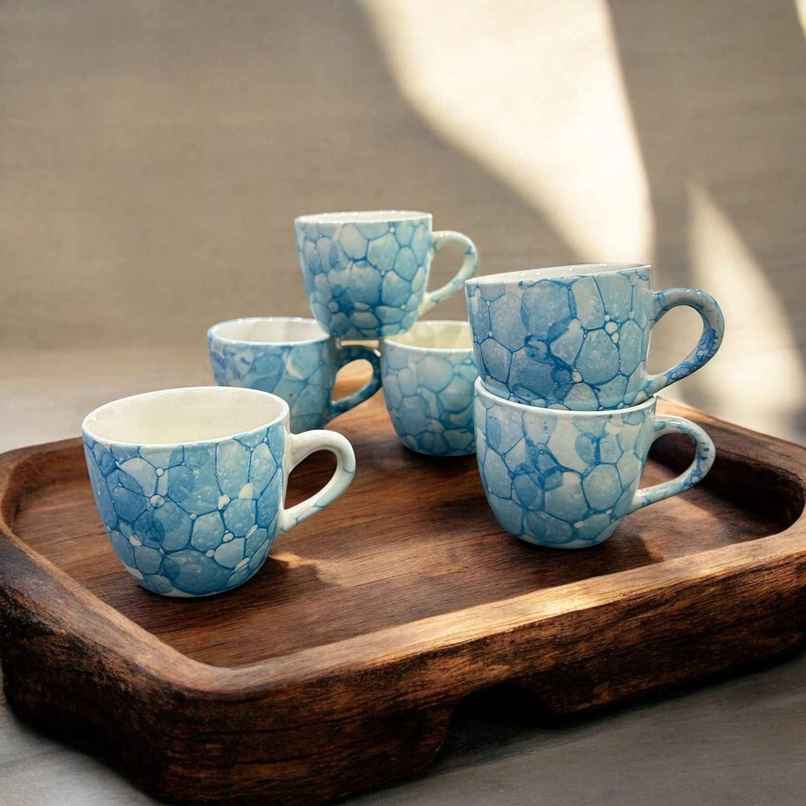 SAFFRON Ceramic Clay Marble Texture Tea and Coffee Cups | Sky Blue SAFFRON Ceramic Clay Marble Texture Tea and Coffee Cups | Sky Blue