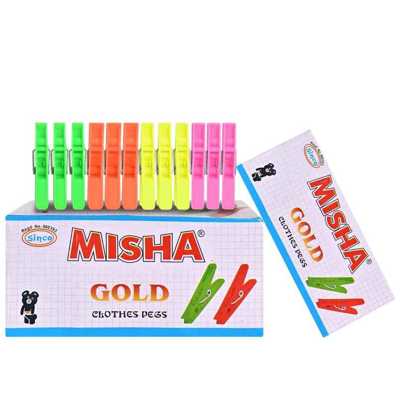 Sinco Misha Gold Cloth Clips / Cloth Pegs - Pack of 1 (12 Pieces)