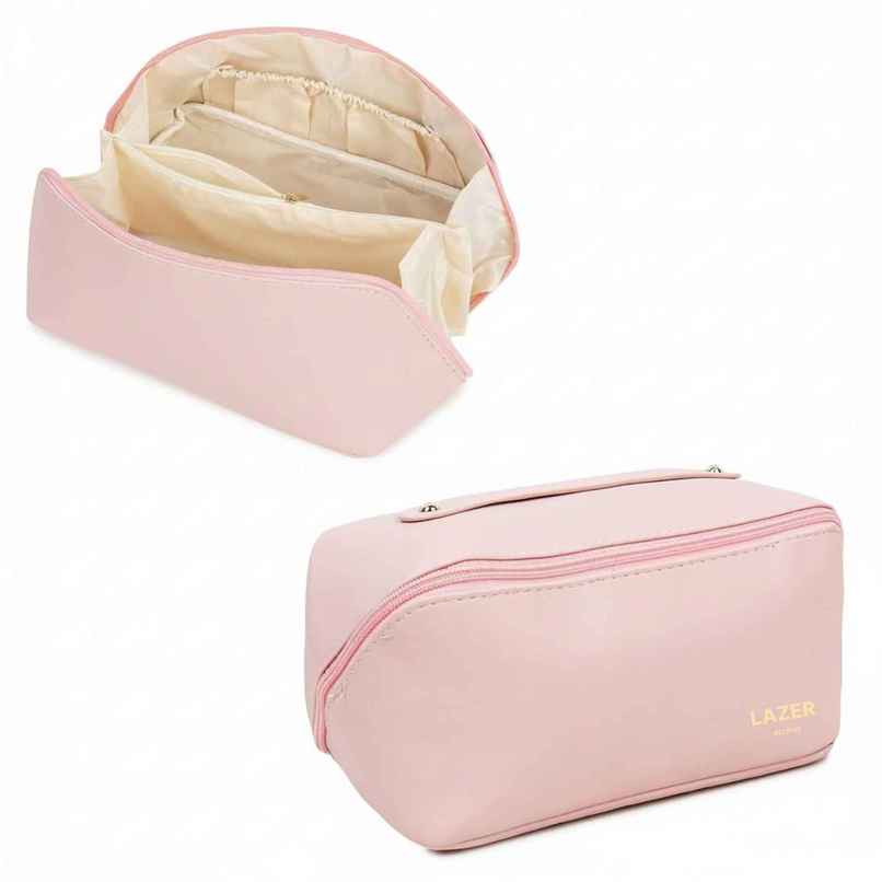 Lazer Travel Cosmetic Makeup Pouches for Women Travel Organizer Bag | Pink