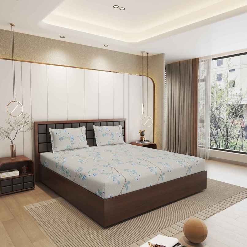 Status Imperial Corner Fitted Double Bedsheet | Pale Sand Wildflowers | 198 x 182 cm