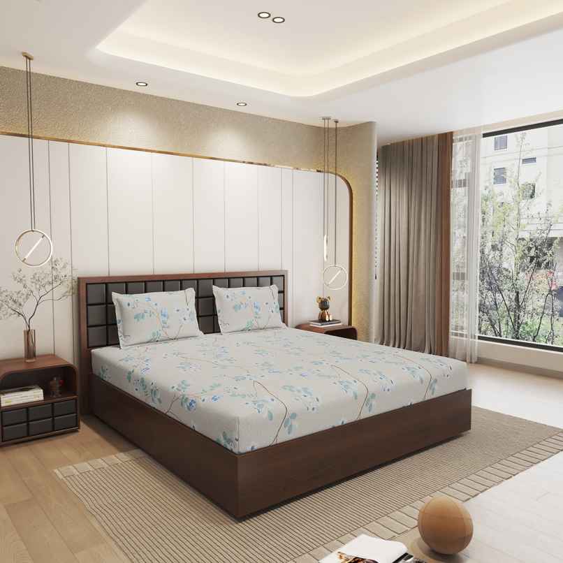 Status Imperial Corner Fitted Bedsheet | Pale Sand Wildflowers | 198 x 182 cm