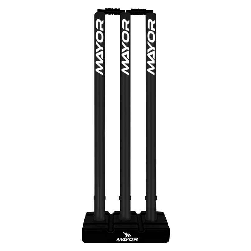Mayor Cricket Stumps with Stand and Bails | Plastic Wickets Set | Black