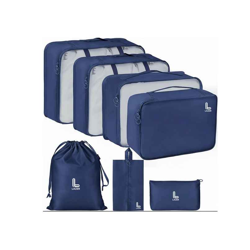 Polyester Travel Organizer Bag 3 Packing Cubes + 3 Pouches + 1 Toiletry | Dark Blue Polyester Travel Organizer Bag 3 Packing Cubes + 3 Pouches + 1 Toiletry | Dark Blue