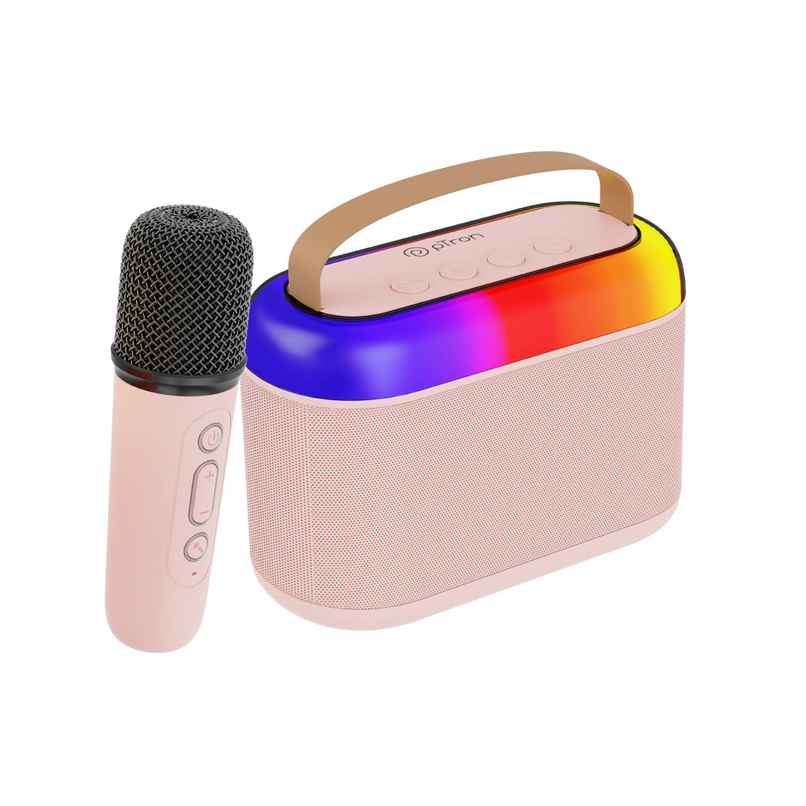 pTron Fusion Joy 20W Bluetooth Speaker with Wireless Karaoke Mic | RGB Lights | 6Hrs Playtime - Pink pTron Fusion Joy 20W Bluetooth Speaker with Wireless Karaoke Mic | RGB Lights | 6Hrs Playtime - Pink